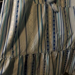 Striped Boho Tie-Front Tiered Dress - Blue & Olive